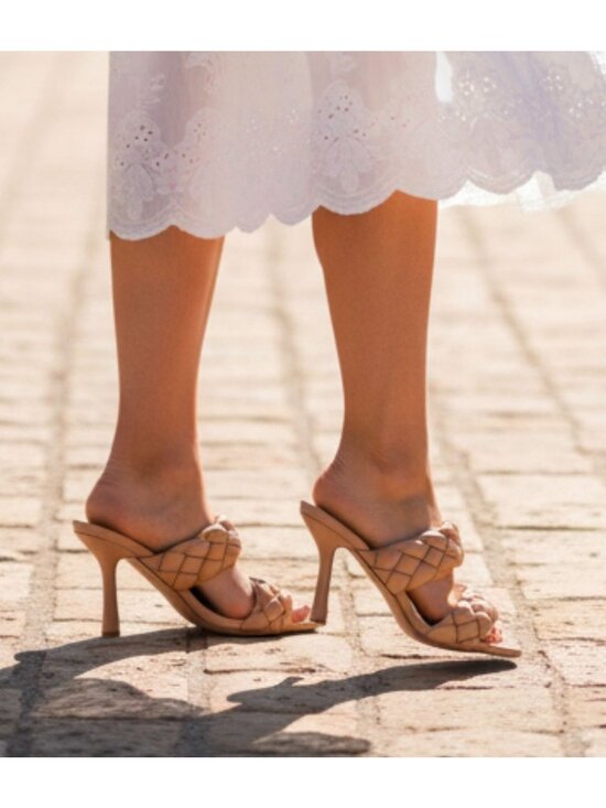 Braided Faux Leather High Heel Sandals - Nude Beige Chic  Braided Faux Leather High Heel Sandals - Nude Beige Chic & Elegant Design For Wo